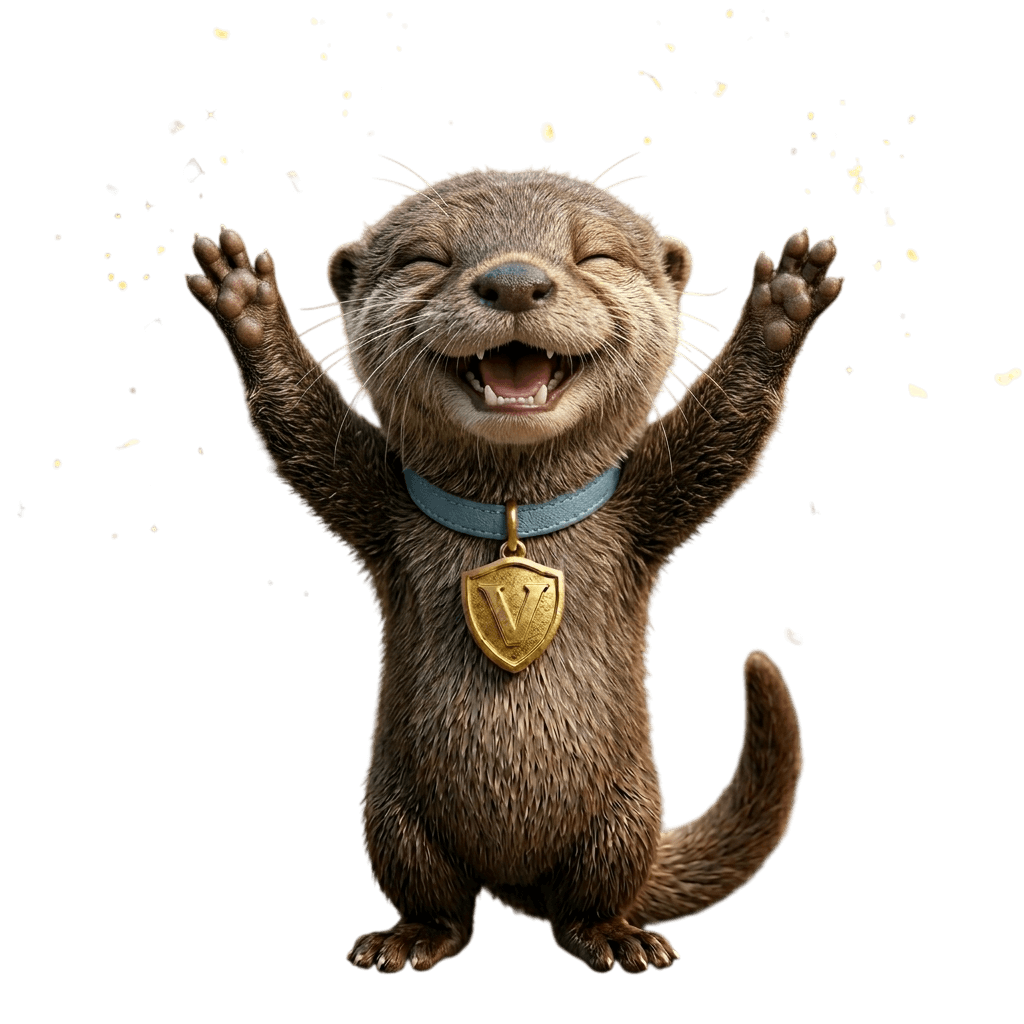 Vollia AI mascote — lontra (celebrate)